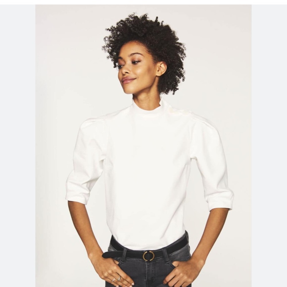 Ba&sh puz ecru off white lady mock neck puff sleeve top